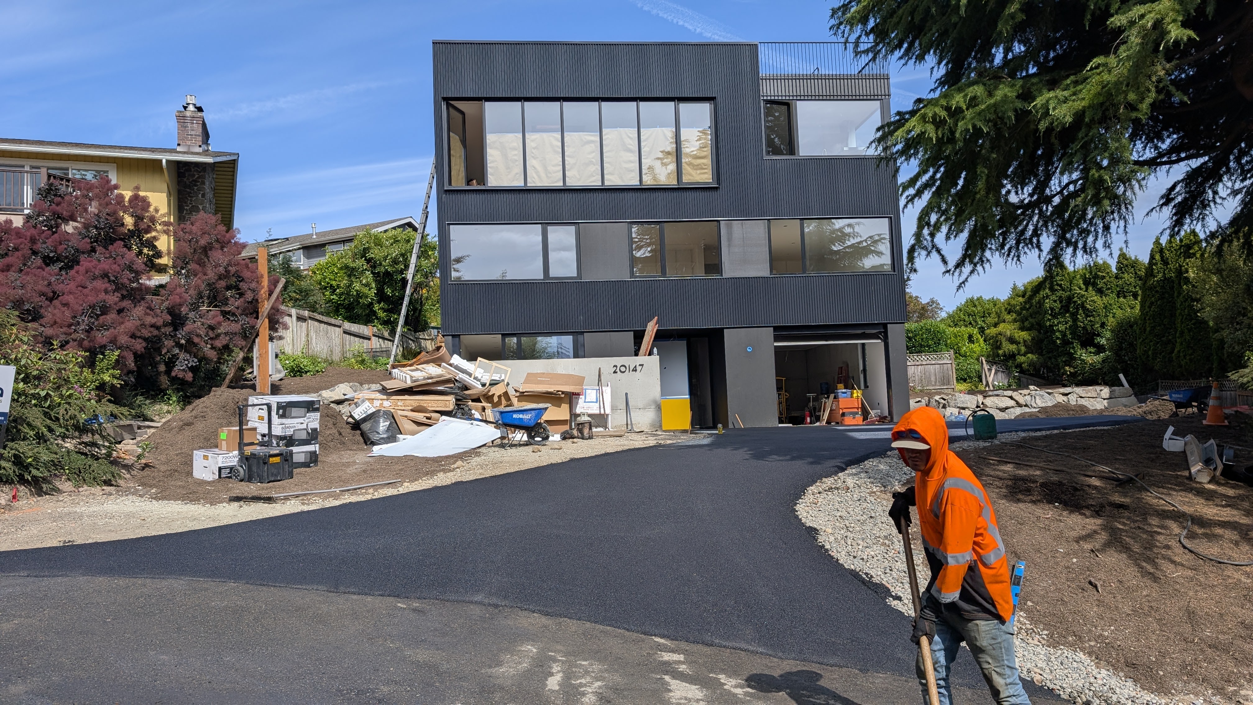 Modern residential asphalt driveway